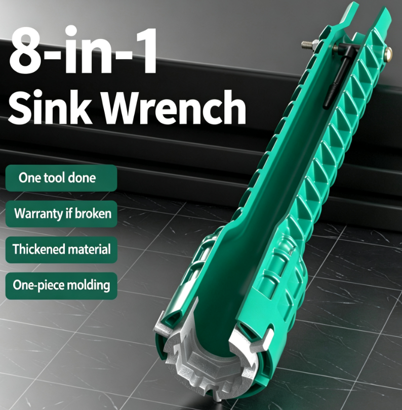 8-in-1 Sink Wrench | The Ultimate Tool for Installing and Removing Faucets | Multifunctional Wrench for Bathrooms | Pipe Loosener for Tight Spaces
