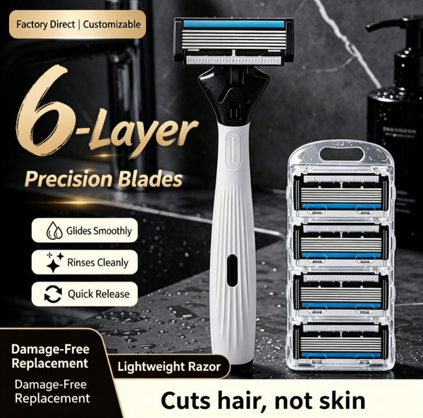 New Men 6 Layer Blades Manual Razor with 4 Replacement Blades