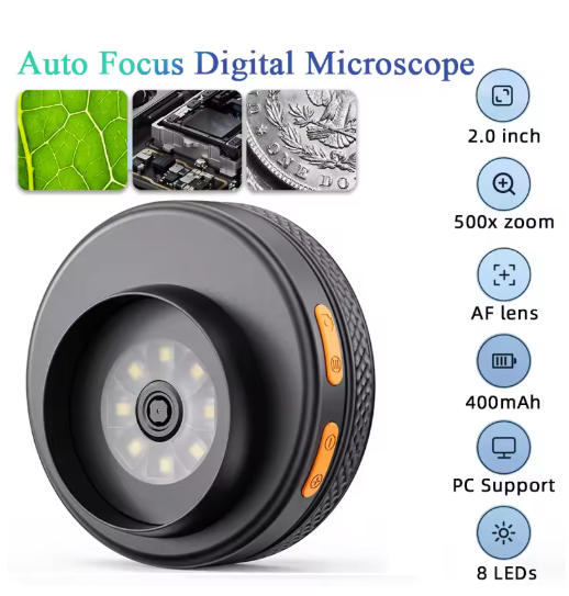 500X Digital Handheld Microscope 2Inch IPS Screen Foldable Magnifier with 8 LED Light for Electronics Coins Jewelry Watch Repair