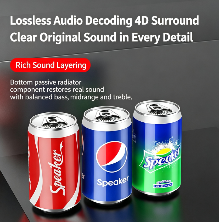Coke Can Bluetooth Speaker—Portable Mini Wireless Speaker, 9D Surround Sound, Metal Diaphragm for Clear Vocals, 10-Hour Battery Life, TF Card/AUX Input, Hands-Free Calling, Outdoor Camping, Desktop, and Computer Speaker