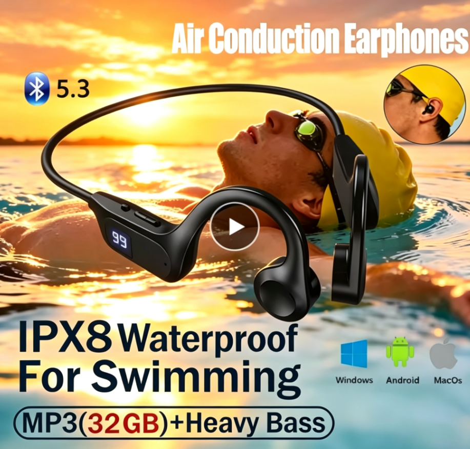 Bone Conduction and Air Conduction Wireless Bluetooth Sports Headphones | Dual Mode: Local Playback via Built-in Memory Card + Bluetooth | Designed for Sports, Running, and Cycling