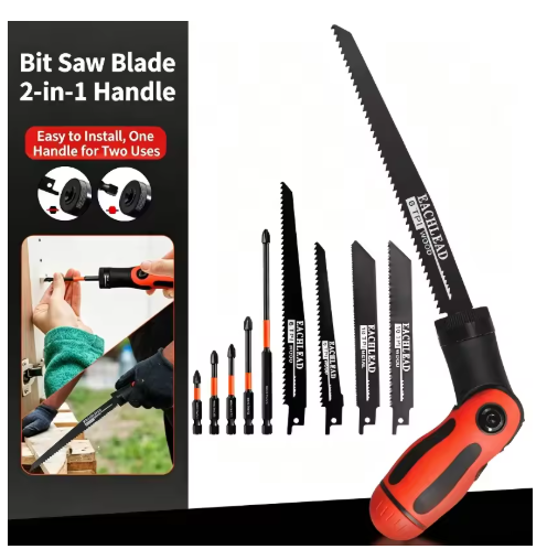 2-in-1 Reciprocating Saw & Screwdriver Tool Set, Multi-Function Handle with Saw Blades and Bits for Woodworking & Repair Tools
