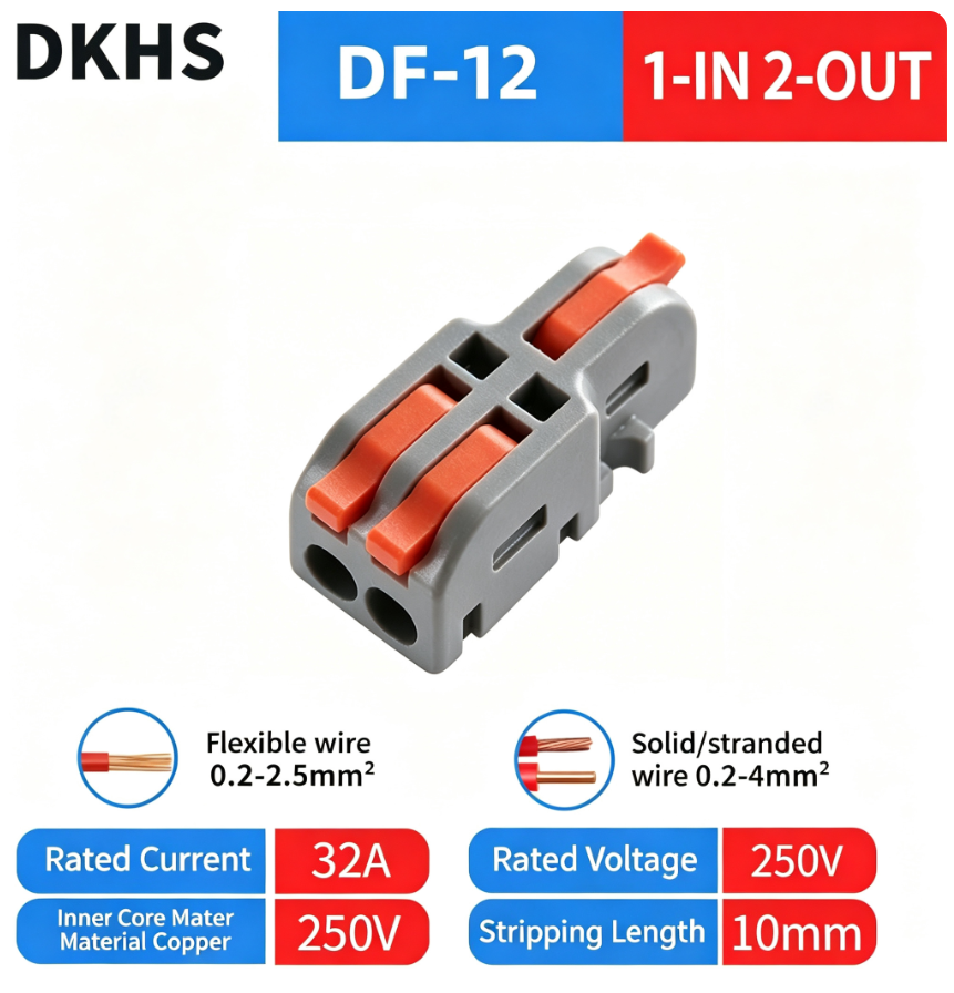 30Pcs Push-in Quick Wire Connector 1-in-2-out | 32A 250V Copper Terminal Block for Building Wiring Solid & Stranded Wire|1-in-2-out,1-in-3-out,1-in-4-out,1-in-5-out