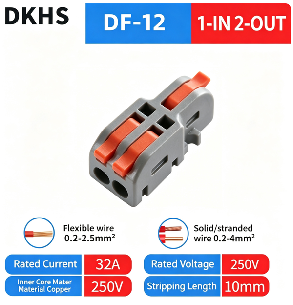 30Pcs Push-in Quick Wire Connector 1-in-2-out | 32A 250V Copper Terminal Block for Building Wiring Solid & Stranded Wire|1-in-2-out,1-in-3-out,1-in-4-out,1-in-5-out