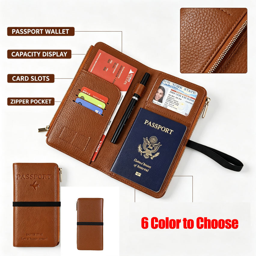 RFID-Protected Travel Passport Holder | Leather Multifunctional ID Organizer | Holds Credit Cards, Passport, and Change All in One | A Must-Have for Light Travel