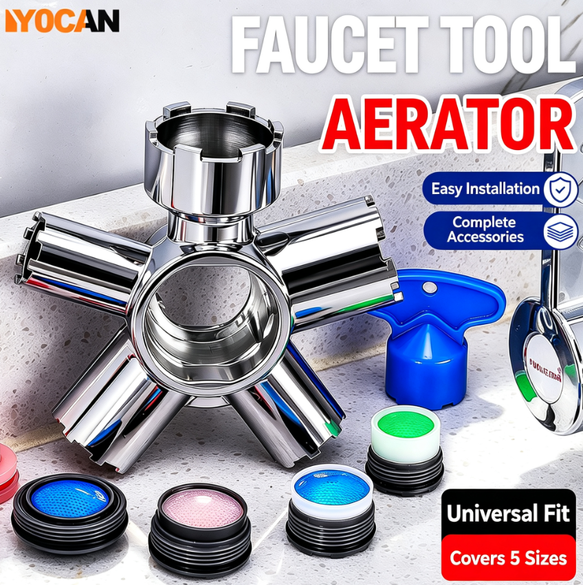 10-in-1 Faucet Aerator Wrench | Universal Aerator Removal Tool | Anti-Slip Aerator Key for Kitchen & Bathroom Sink | Multi-Size Faucet Repair Tool Kit