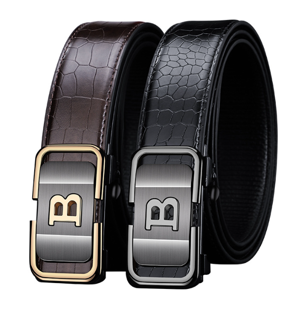 120CM Genuine Leather Belt for Men – Crocodile Embossed Business Casual Dress Belt Anti-Scratch