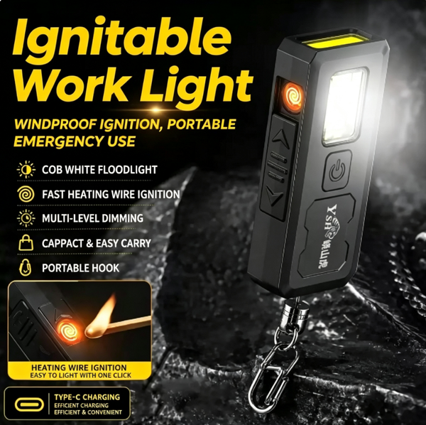 2Pcs Portable Emergency Keychain EDC Flashlight Filament Ignition High-Intensity Long-Range Beam COB Flood Side Light
