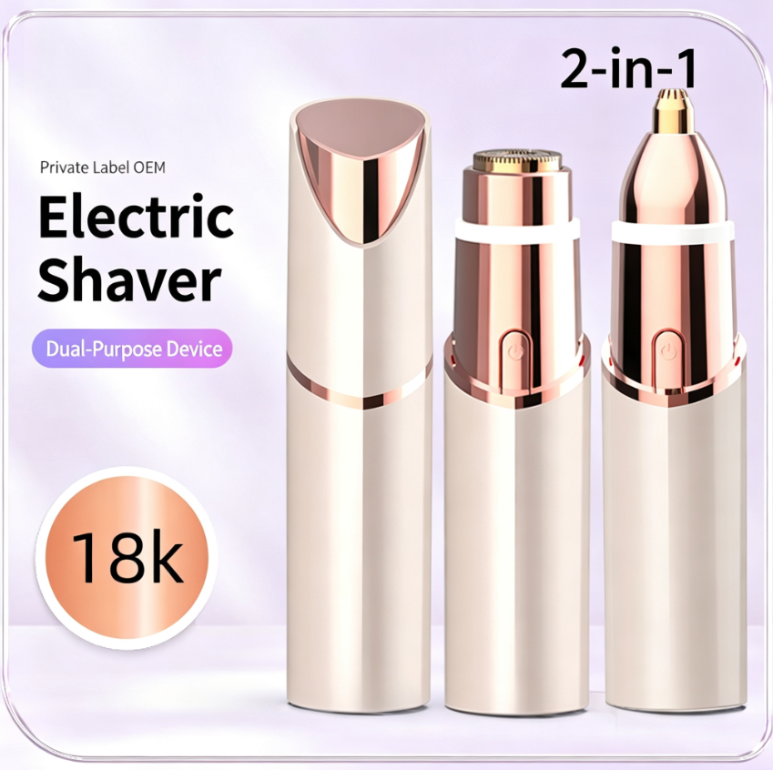 2-in-1 Electric Shaver for Women – 18K Gold Hypoallergenic Blade, LED Light, Rechargeable Body & Facial Hair Trimmer for Sensitive Skin, Eyebrow, Bikini, Legs, Armpits