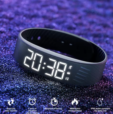 Smartwatch · Fitness Band — Step Counting, Calorie Tracking, Sleep Monitoring, IP65 Water Resistance, USB Charging, Dual Vibration Alarms