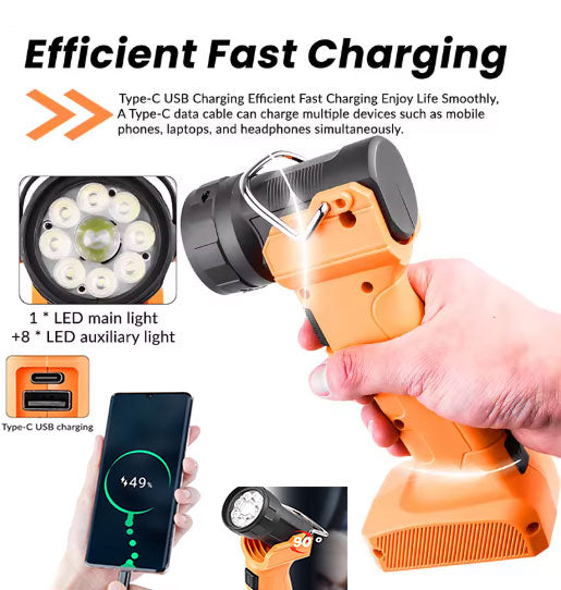 9-LED Head, 90° Adjustable Magnetic Work Light Flashlight Phone Charger 7-Level Dimmable LED Inspection Light with, Strong Magnet & Hanging Hook, IPX4 Waterproof for Car Repair, Garage, Emergency & Outdoor