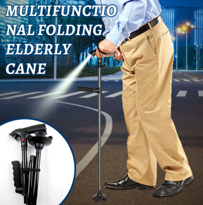 5-Section Folding Cane with Two Handles and Alarm Multifunctional