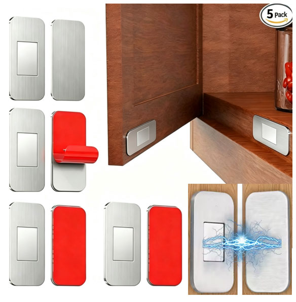 5Paris Drill-Free Stainless Steel Hidden Magnetic Door Stops | Super Strong Holding Power Suitable for Cabinets, Wardrobes, Drawers, and Sliding Doors Thickened and Rust-Resistant