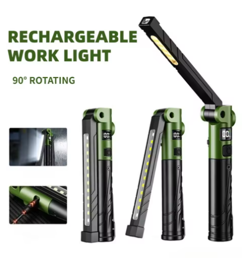 Ultra-Bright Foldable Car Repair Work Light, 180° folding for portable storage, strong magnetic attachment for hands-free lighting, 4 lighting modes + Type-C fast charging + LCD battery level display, IPX4 water-resistant