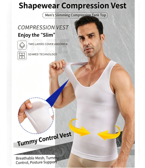 Men‘s Compression Vest Shapewear – Seamless Mesh Breathable Tummy Control Chest Binder Posture Support Tank Top