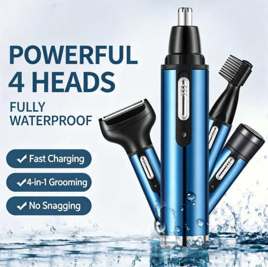 Men's 4-in-1 Electric Nose Hair Trimmer and Shaver—Shaving + Sideburn Trimming + Eyebrow Trimming + Nose Hair Trimming USB-Rechargeable Multifunctional Grooming Kit