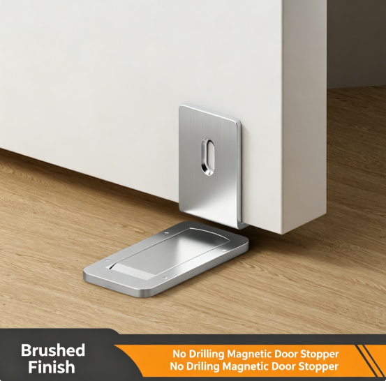 Ultra Thin Invisible Magnetic Floor Door Stop – No Drill Adhesive Installation, Strong Neodymium Magnet, Suitable for Narrow Frame Aluminum/Glass Doors
