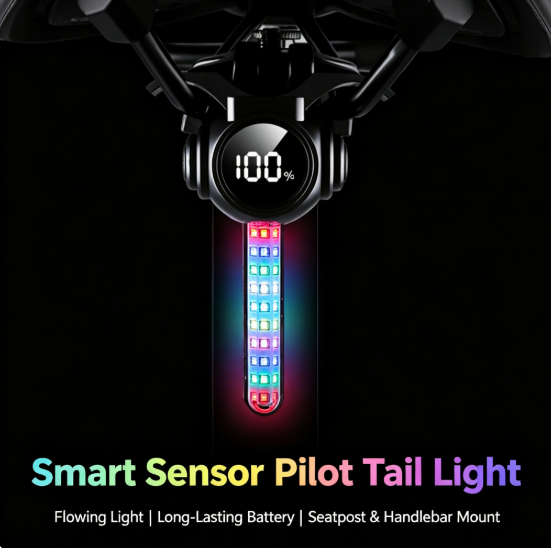 Bicycle Color-Changing Smart Sensor Tail Light with Flowing Light Effect | Type-C Charging | 9 Dynamic Lighting Effects | Night Riding Gear for Road and Mountain Bikes