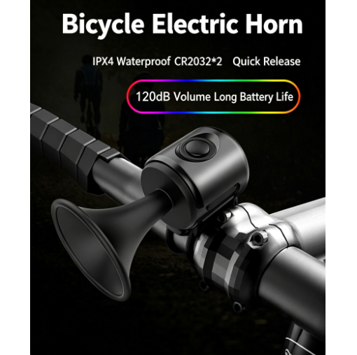 120 dB Electronic Bicycle Horn—IPX4 Water-Resistant Bicycle Bell, Suitable for Children’s, Adult Mountain Bikes, Road Bikes, and E-Bikes