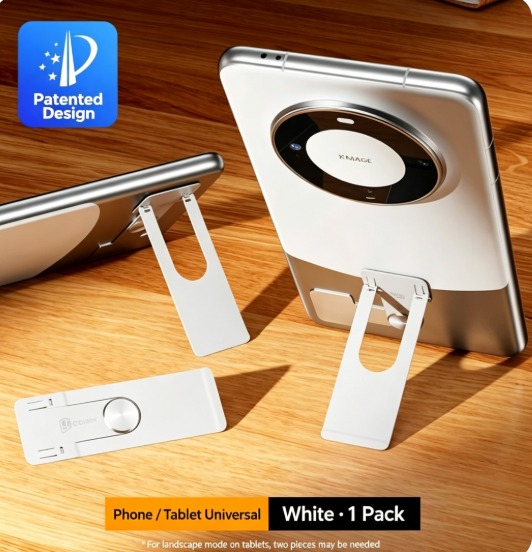 2Pcs 0.7mm Ultra-Thin Metal Invisible Rotating Phone Mount | 360° Horizontal and Vertical Orientation | Compatible with Phones and Tablets | Adhesive, Foldable Desktop Stand