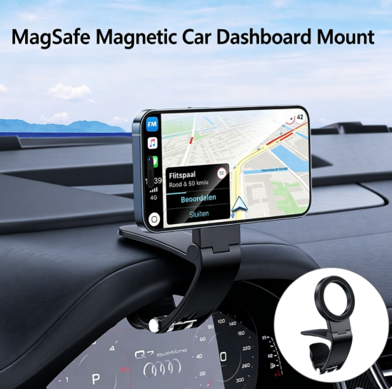 Car Dashboard Steering Wheel Sun Visor Phone Mount Super-Strong Magnetic Closure, Folds for Storage