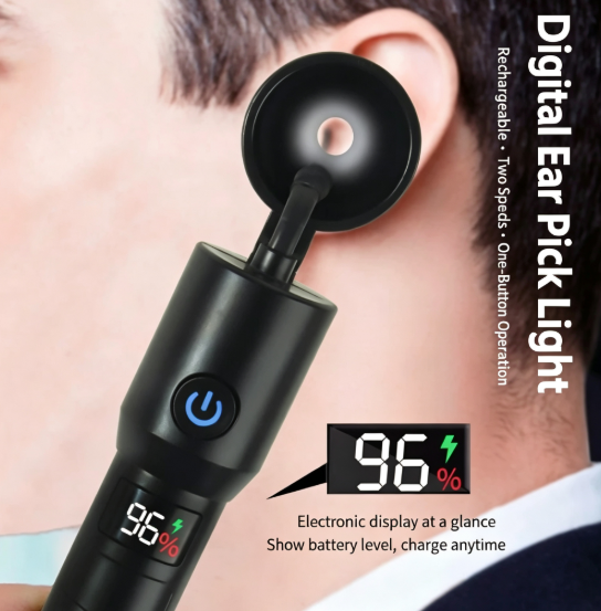 Digital Ear Cleaning Light | Rechargeable LED Visual Ear Cleaning Tool with Two Brightness Settings, Battery Level Indicator, and Type-C Fast Charging