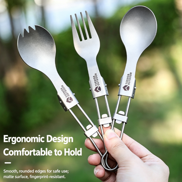 High-End Pure Titanium Folding Cutlery | Weighs as little as 12g, locks with a single click