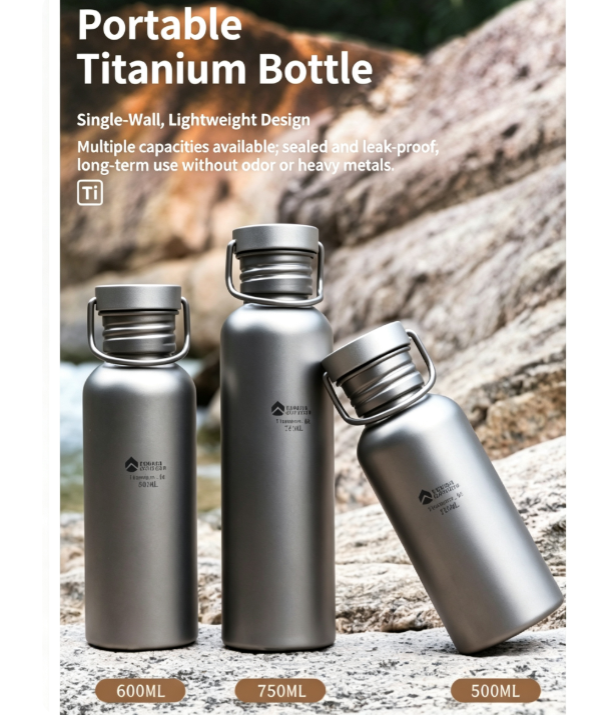 High-End Pure Titanium Sports Water Bottle | 500/600/750 ml Single-Layer Lightweight Outdoor Water Bottle | Leak-Proof, Acid- and Alkali-Resistant, Odor-Free