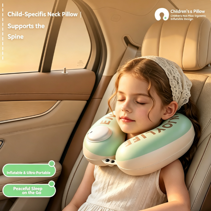 Travel Neck Pillow for Children | 15-Second Inflatable U-Shaped Pillow with 360° Neck Support | The Ultimate Sleep Aid for Long-Distance Travel by Car, Plane, or High-Speed Train (Suitable for Ages 6 Months to 12 Years)