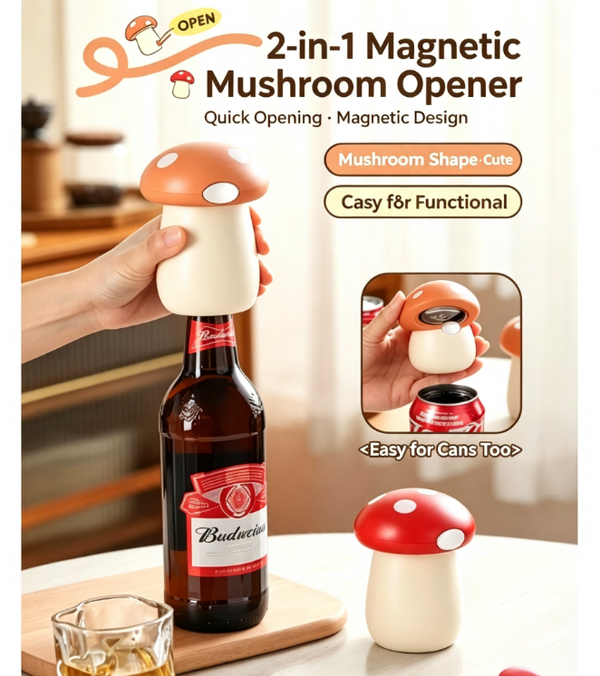 2-in-1 Mushroom Bottle Opener | Cute and Fun Magnetic Multifunctional Opener—Easily Opens Beer Bottles and Cans