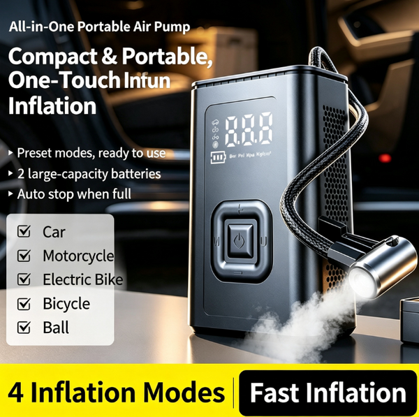New Fully Automatic Portable Car Air Pump Digital Display, Wireless Design, Automatically Stops when the preset pressure is reached, Suitable for Cars, Moto,Bike and Sports Balls