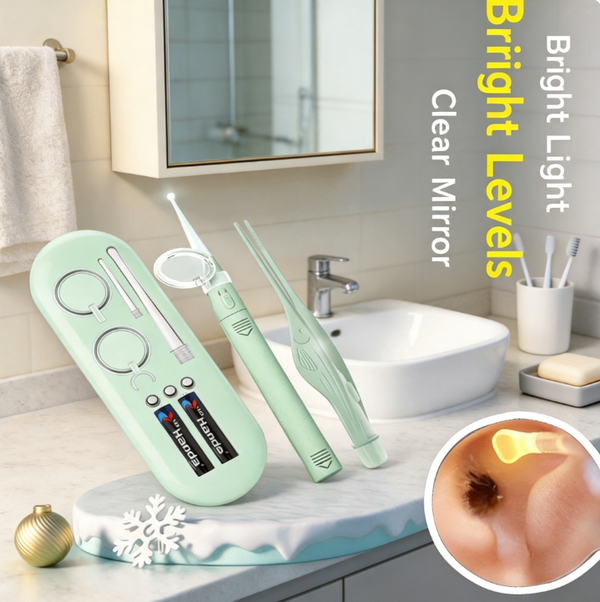 High-Definition Magnifying Ear Cleaning Tool with Built-in Light | Safe Soft-Tip Ear Scoop + Non-Slip Earwax Tweezers Set