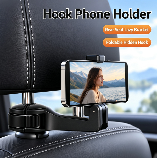 2Pcs 2-in-1 Car Headrest Hook & Phone Holder 360° Rotatable Hidden Bracket