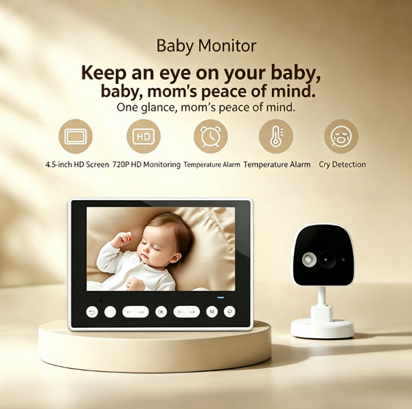 Smart Baby/Pet/Home Monitor with 4.5" HD Display & Infrared Night Vision - 2-Way Audio, Cry Detection, Temperature Alert & 8 Lullabies