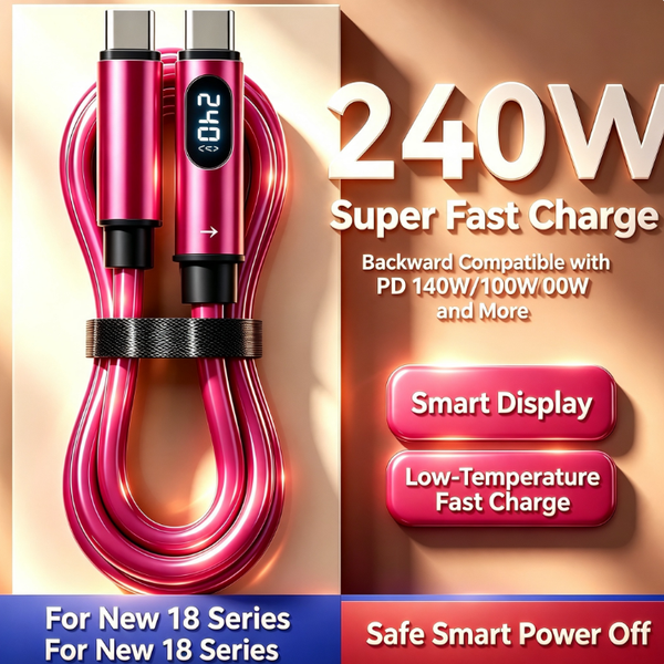 240W PD Type C Super Fast Charging Cable with Digital Display Automatically Shuts Off When Fully Charged Upgraded, Thicker Copper Core