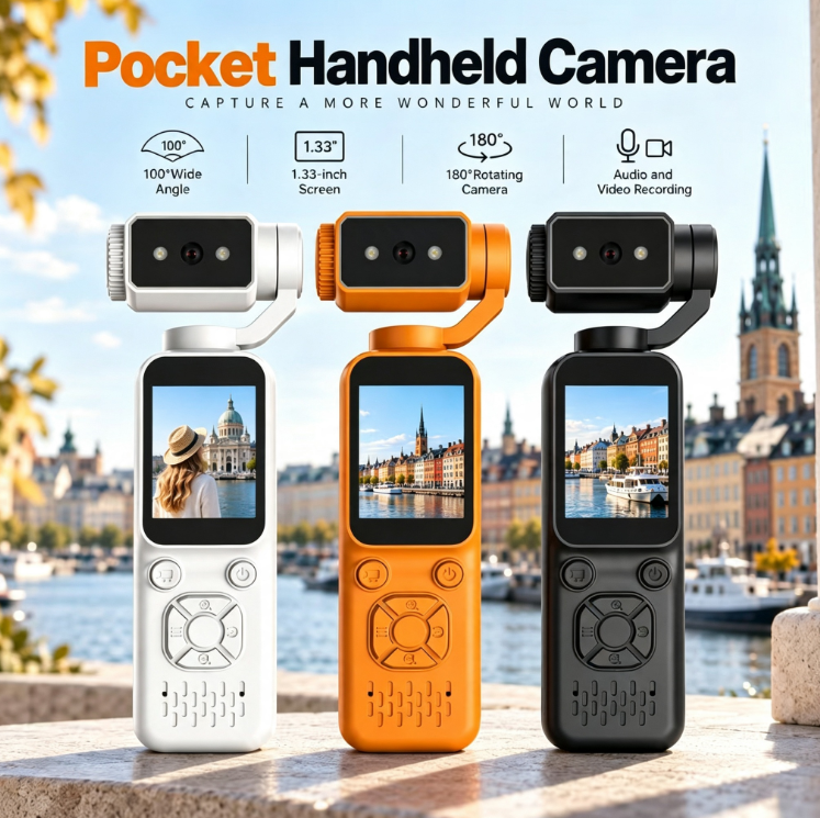 4K HD 2-inch Screen Handheld Gimbal Camera with Image Stabilization | 180° Flip Lens, 100° Wide Angle | Vlogging and Outdoor Sports Camera