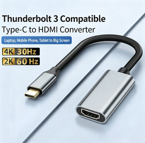 4K@60Hz Type-C to HDMI Adapter | Thunderbolt 3 Compatible | Aluminum Alloy Braided Cable for MacBook, iPad Pro, Huawei, Laptop to TV/Monitor