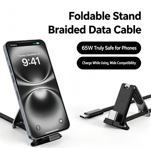 2M PD65W 2-in-1 Adjustable Phone Stand Charging Cable Desktop Phone Stand Cable