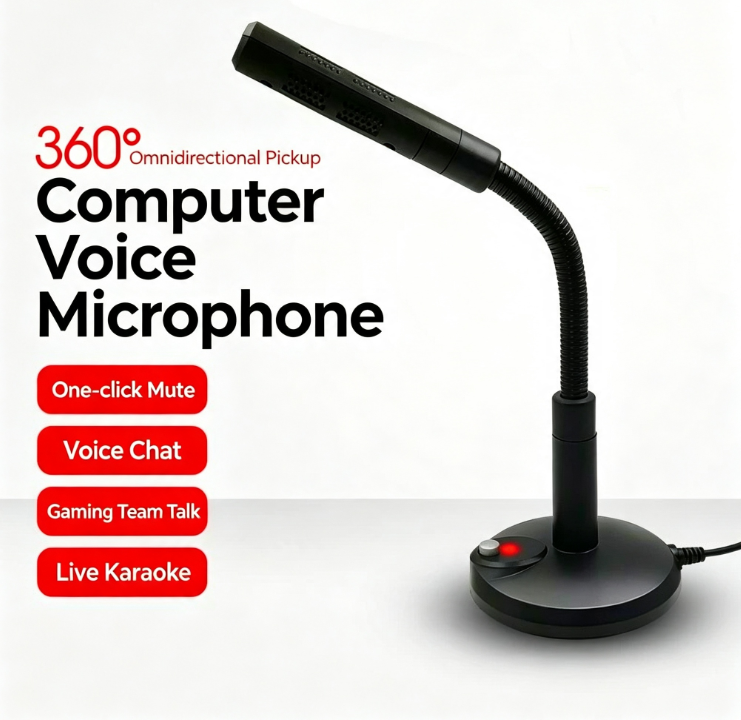 360° Omnidirectional USB Computer Microphone – Plug & Play Desktop Mic with Mute Button for PC, Laptop, Gaming, Streaming, Podcasting