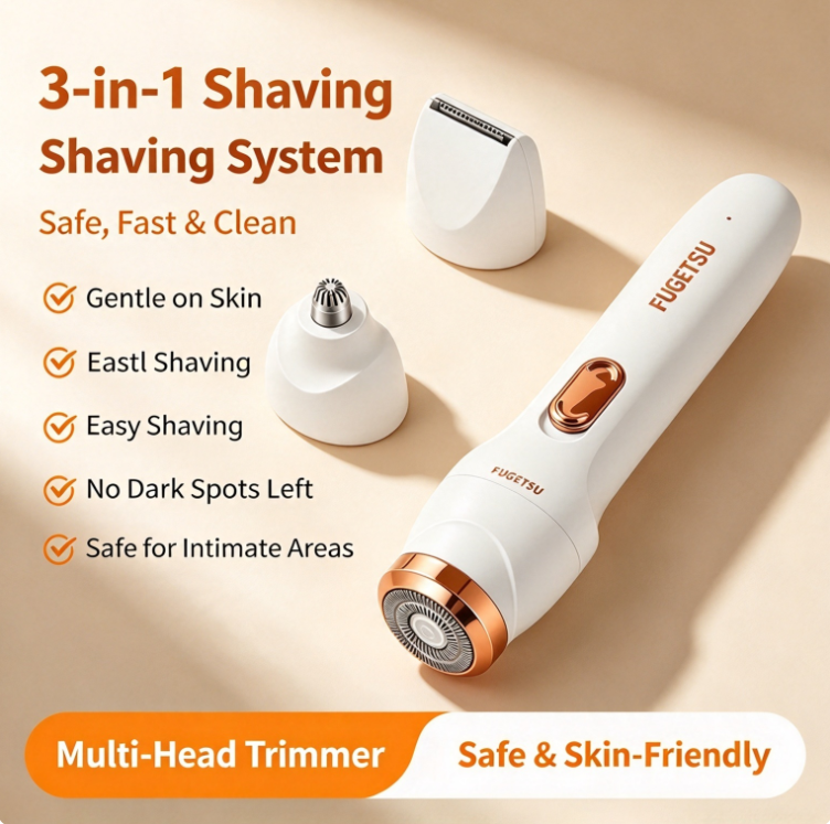3-in-1 Multifunctional Electric Trimmer Pain-Free Trimming for the Whole Body, Nose Hair, and Eyebrows