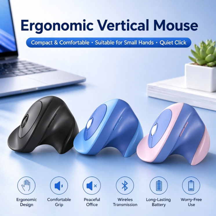 Wireless Vertical Ergonomic Mouse Bluetooth/2.4 GHz Dual-Mode Three-Channel Connection Silent Buttons  80-Hour Ultra-Long Battery Life