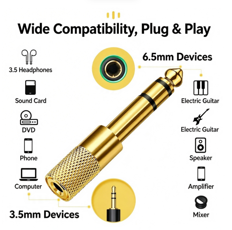 Premium Gold-Plated 3.5mm to 6.35mm/6.35mm to 3.5mm Audio Adapter | 1/4" to 1/8" Stereo Jack Converter for Guitar, Piano, Headphones & Mixer