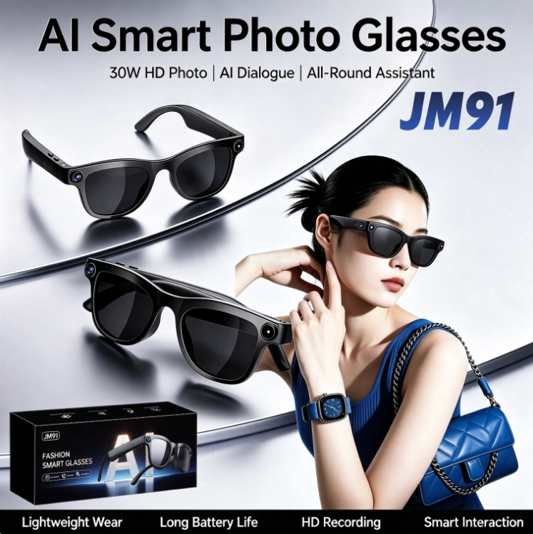 AI-Powered Bluetooth Camera Sunglasses with Headphones |HD First-Person View Photography | Smart Voice Assistant | Ultra-Lightweight, Long-Lasting, Stylish Sunglasses