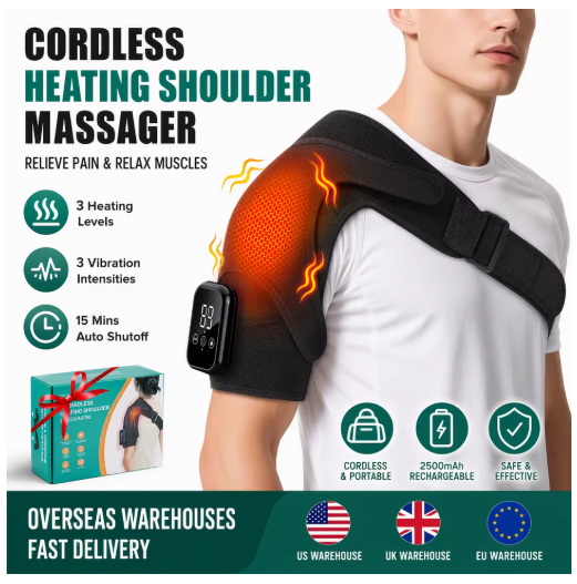 Electric Heated Shoulder Massager With 3 Heat Levels 3 Vibration Modes, Rechargeable Shoulder Support Wrap with Timer and Touch Screen, Extended Straps