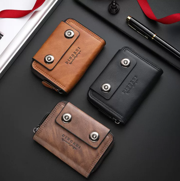 Retro Leather Card Holder for Men Portable Large Capacity Men's Wallet Double Buckle Short Coin Purse