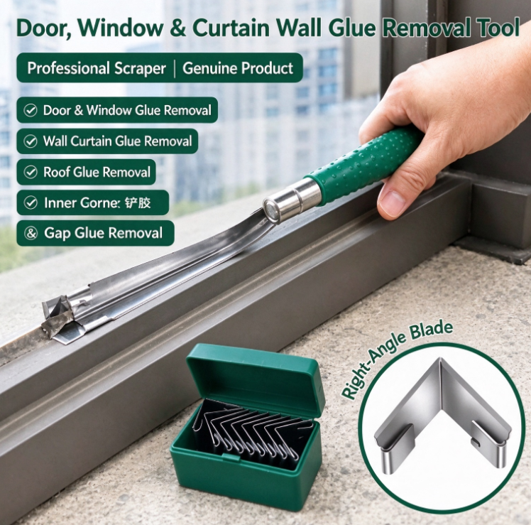Caulking Removal Tool | Foldable Right-Angle Sealant Scraper for Windows & Doors | Glass Glue Remover with 1OPcs Replacement Blades