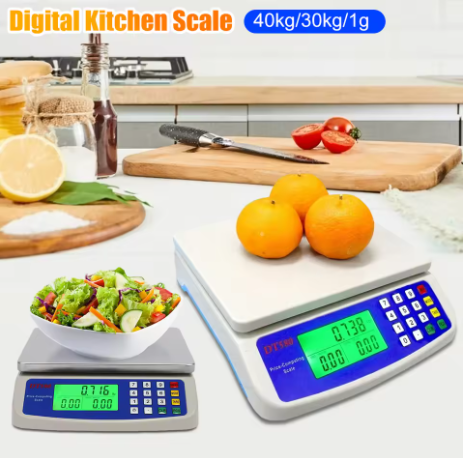 30kg/1g Commercial Food Scale LCD Display Coins Counting Scale Multi-Function Stainless Steel Counting Scale for Meat Vegetables