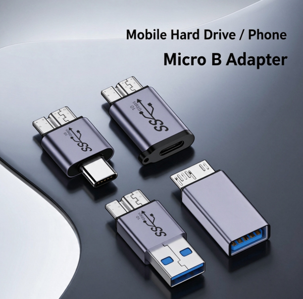 2Pcs Type-C/USB-A to Micro B External Hard Drive Cable Adapter | USB 3.2 Micro B Adapter, 10 Gbps | Compatible with Samsung Note 3/S5, Seagate, and Western Digital