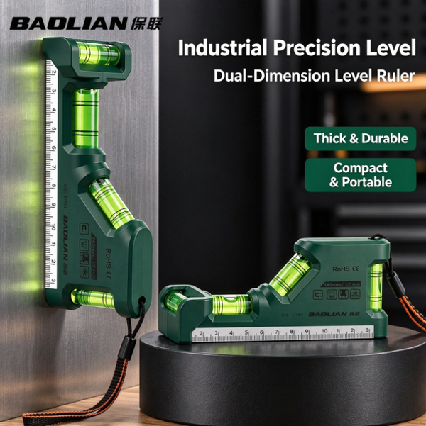 Dual-Axis High-Precision Mini Level | Industrial-Grade Multifunctional Ruler with Graduations | Portable Measuring Tool for Home Renovation and Carpentry