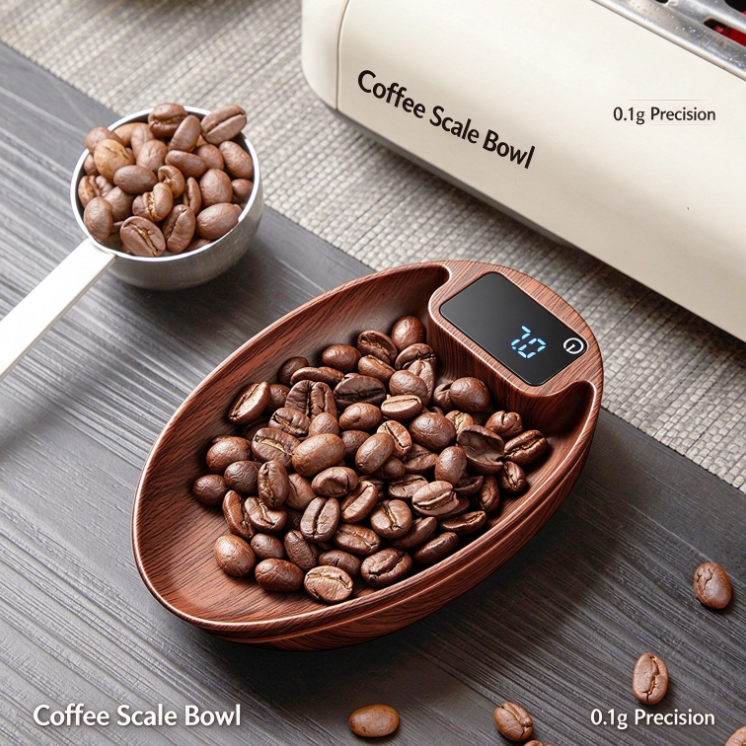 Walnut Grain Multifunctional Precision Scale | 0.1g High Accuracy | Coffee Bean Tray / Tea / Jewelry Scale | Touch Screen LED Display | USB Rechargeable